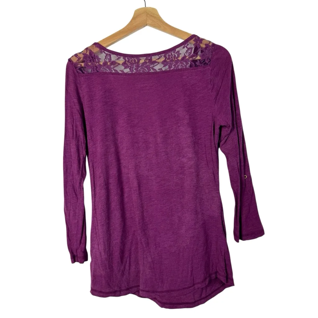 Maurices Purple Lace Shoulder Henley Long Sleeve T-Shirt M - Image 2