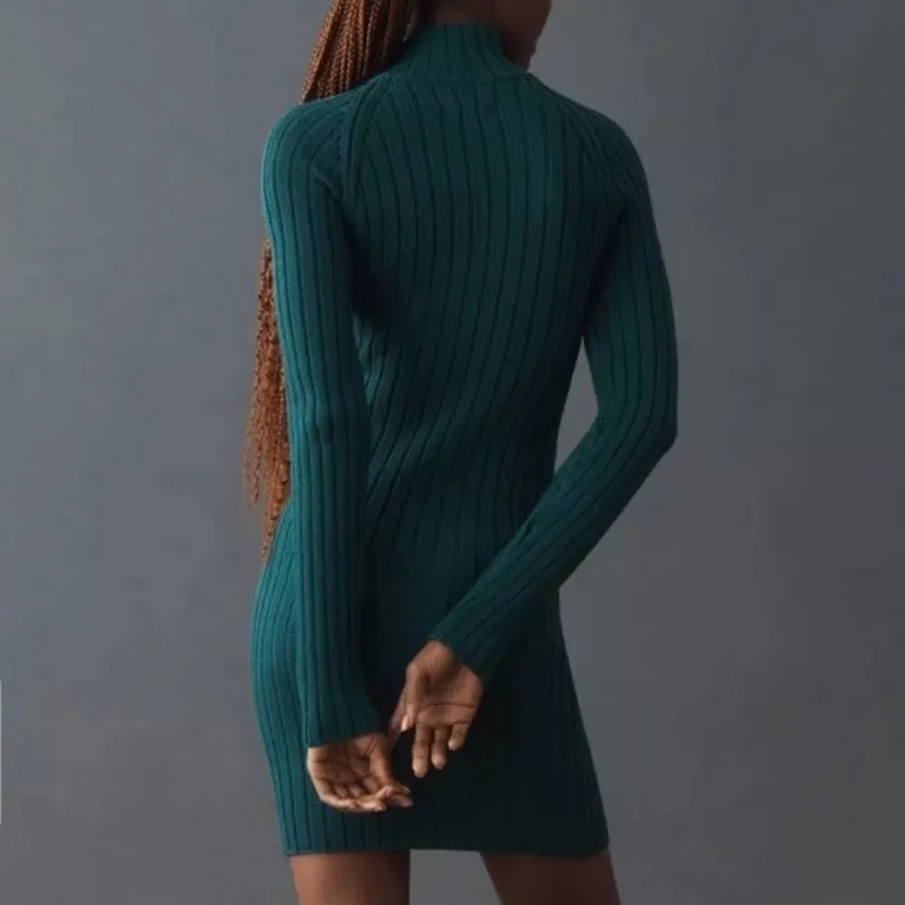 Pilcro Anthropologie Green Quarter Zip Sweater Dress Small S New NWT RARE HTF - Image 4