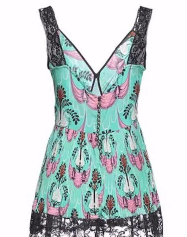 Paco Rabanne light green cami satin with lace details size 6 - Image 2