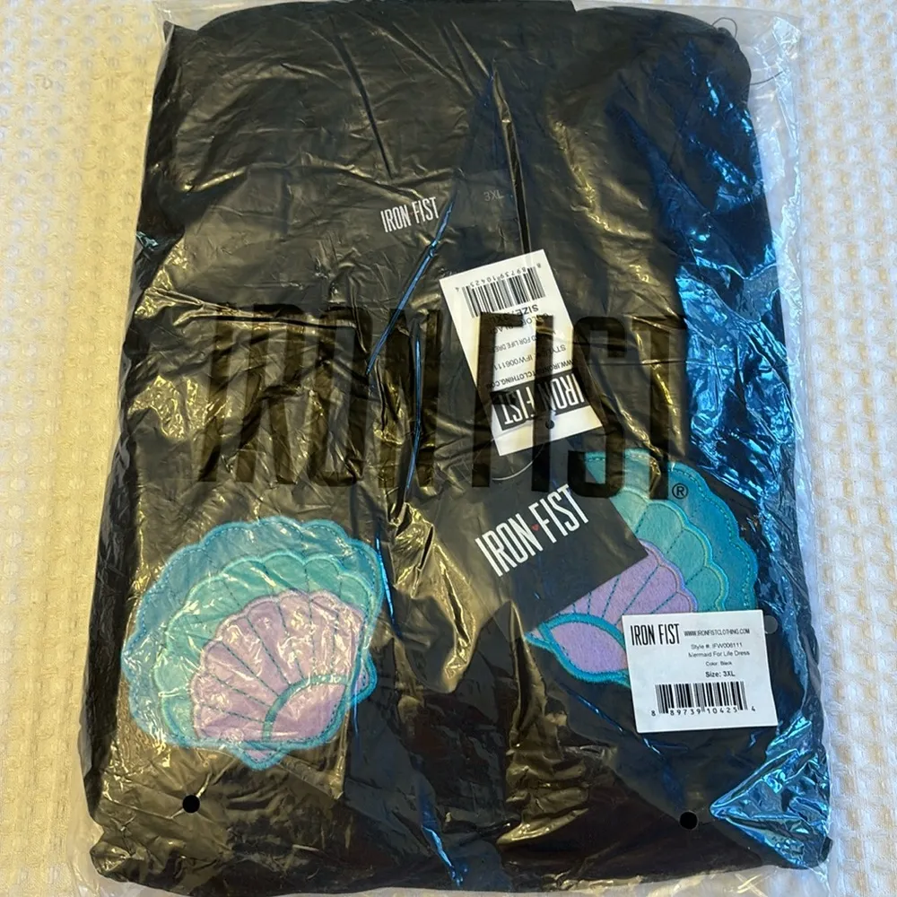 NEW! Iron Fist Mermaid For Life Sheer Black Midi Dress 3X Turquoise Blue Shells - Image 4