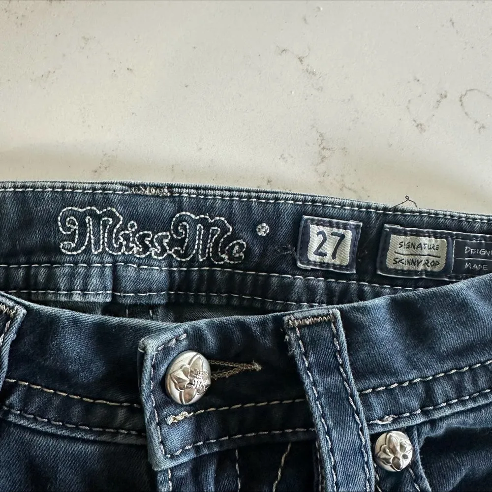 ￼Miss Me Signature Skinny Crop Women’s Size 27 Western Biker Ankle Jeans - Image 5