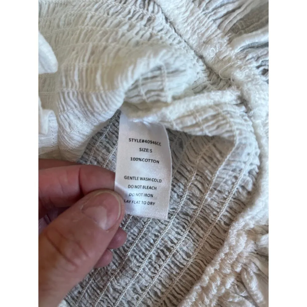 Peasant CottageCore Pirate Top Women Small Festival Sheer Smocked Cowgirl Boho - Image 7