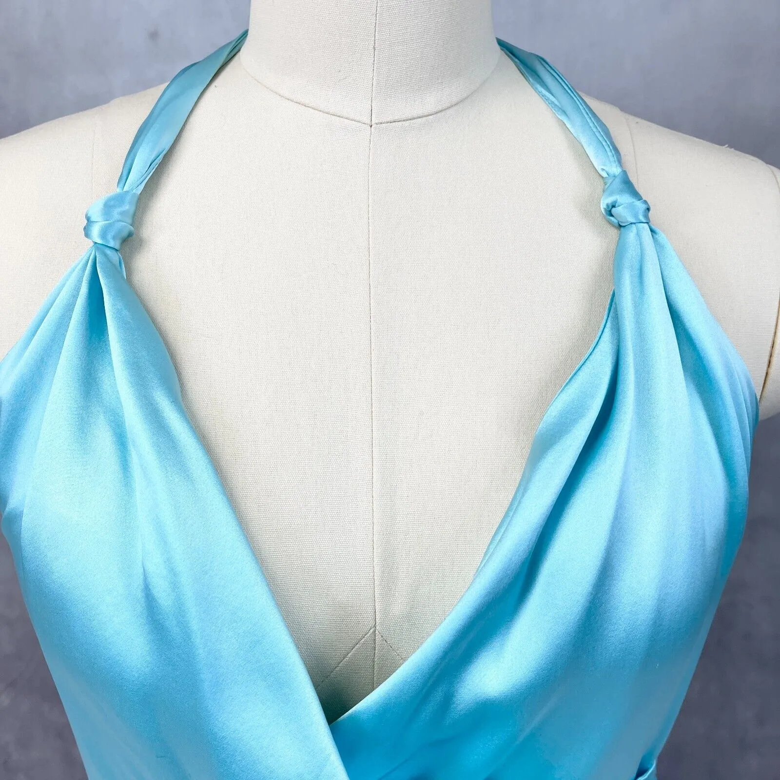 Y2K ANKA New York Dress Halter Size Medium Silk Glam‎ Party Femme Club HOCO Blue - Image 5