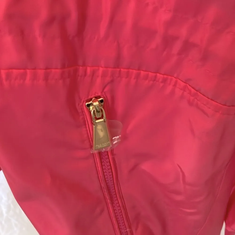 Kate Spade: Watermelon Pink Water Resistant Anorak Jacket -Hood- Gold Tone Zip - Image 7