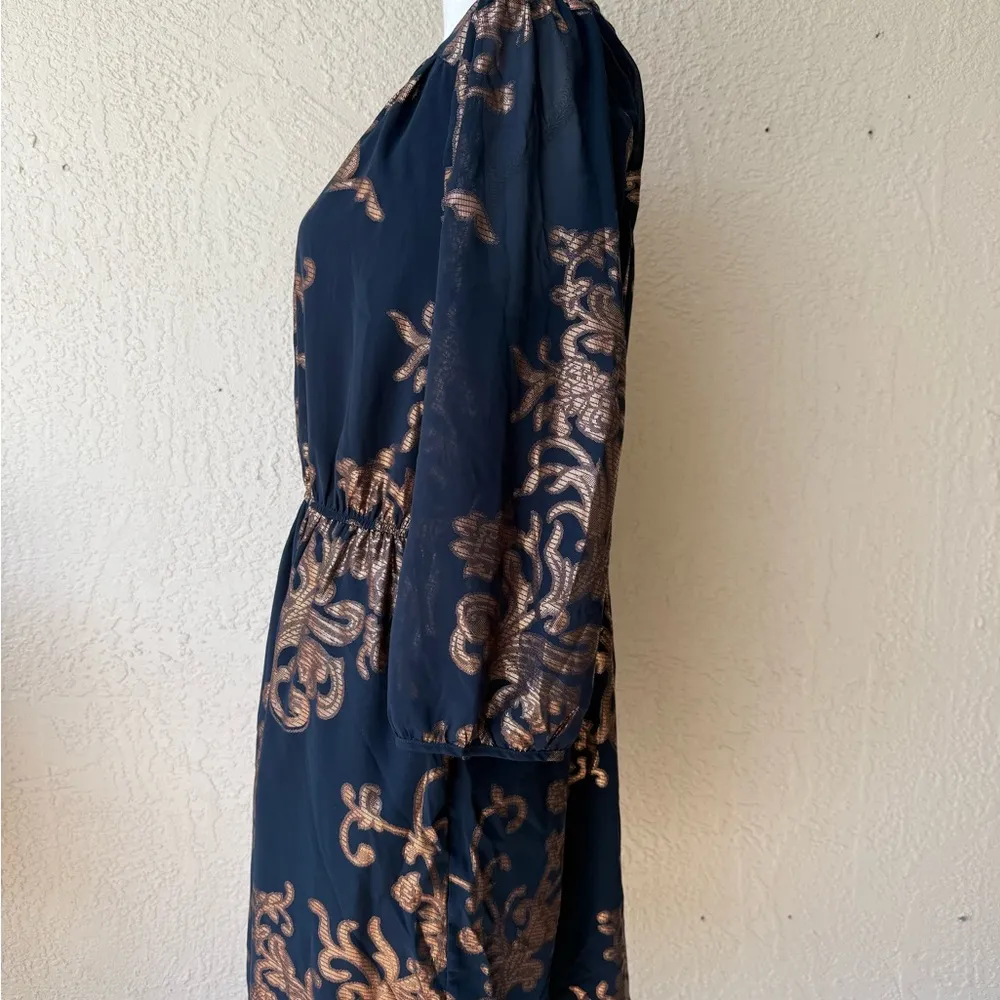 Adriane Dress by Skies are Blue Stunning Shiny Gold and Blue Large Mini Sheer - Image 4