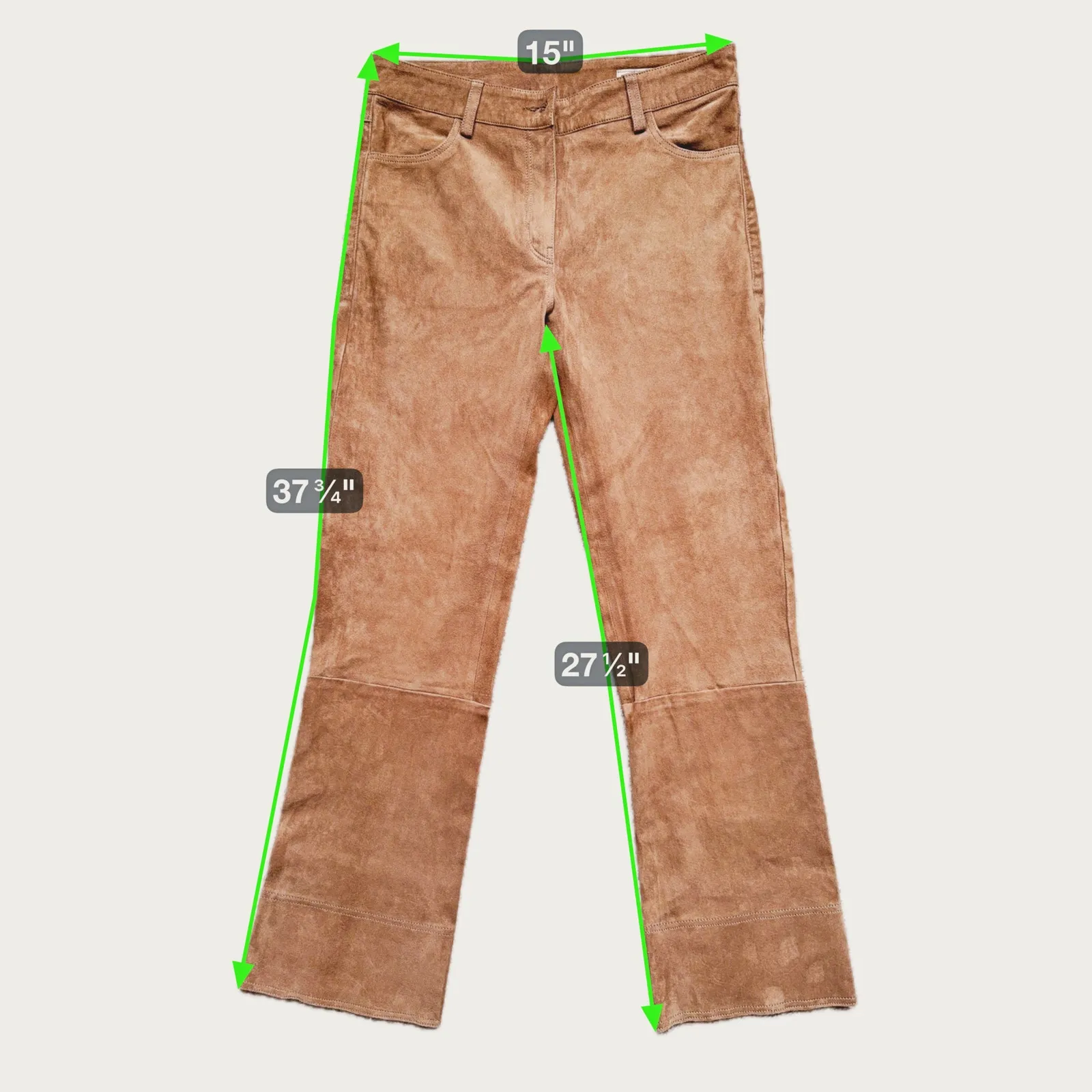 Ahram Cuir Womens Quiet Luxury Suede Leather Straight Leg Pants 30 Tan Old Money Brown - Image 5