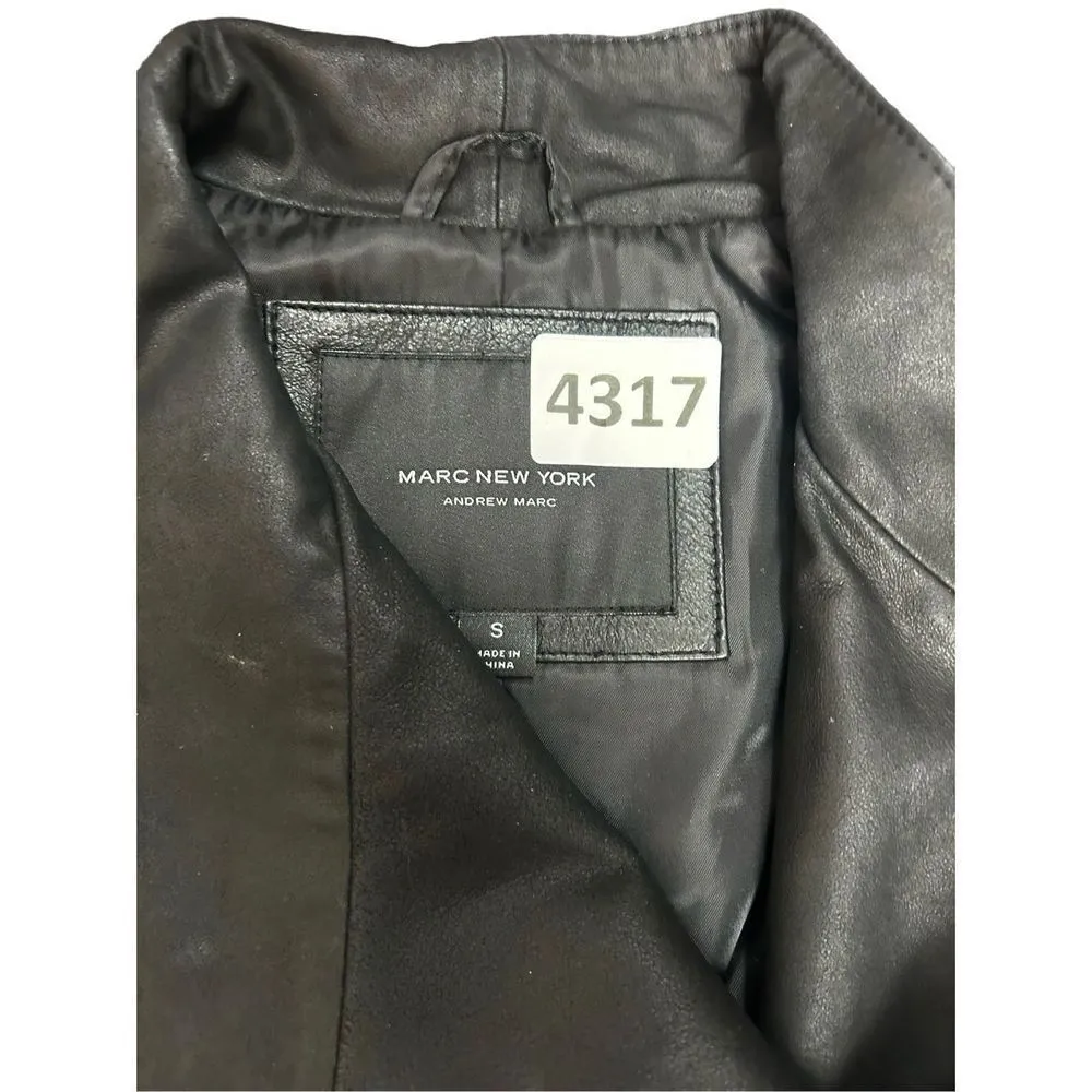 Women's S Andrew Marc New York Womens Black Leather Off Center Zip Jacket Coat p - Image 13