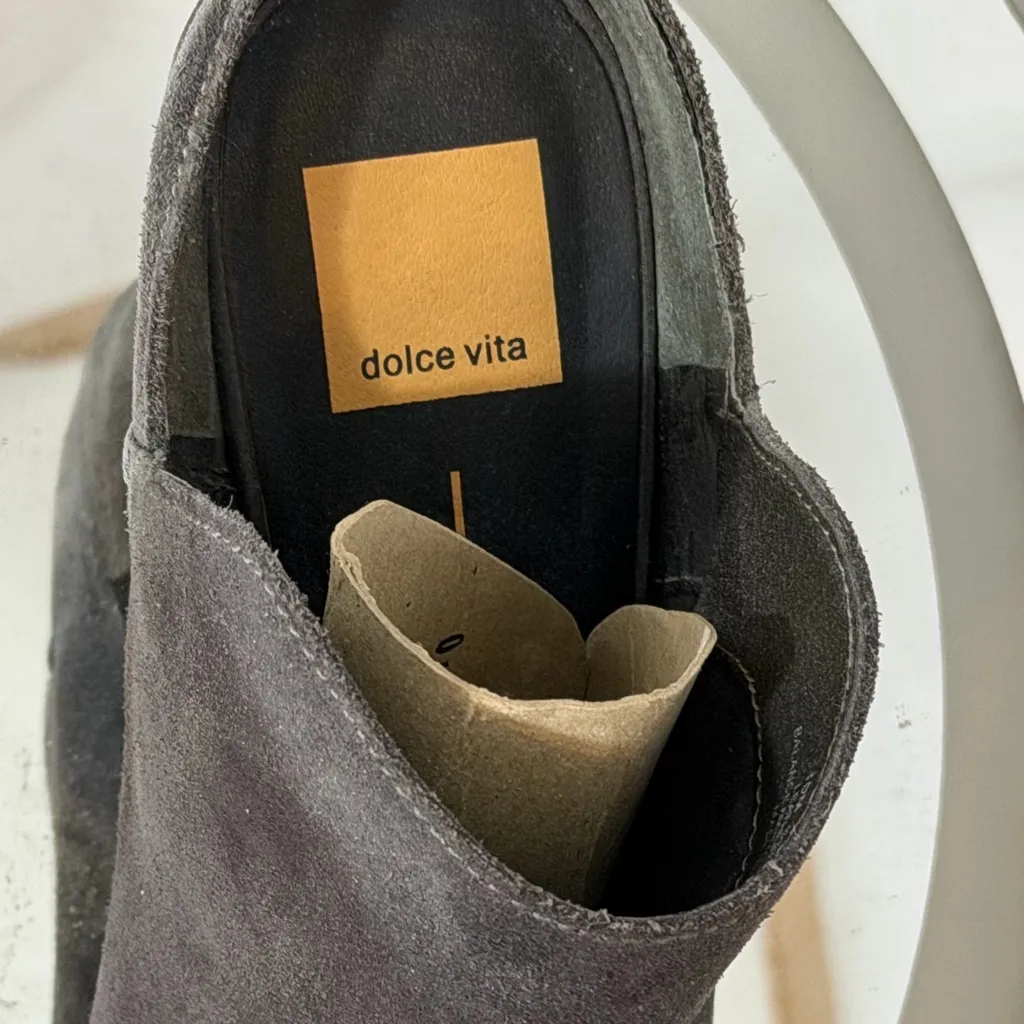 Dolce Vita Selene Leather Upper Suede Mules Size 10 4 Inch Heel Leather NEW Gray - Image 2