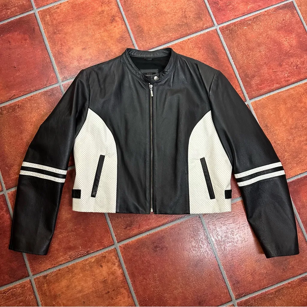 Sergio Vadducci Black and White Leather Moto Jacket Size undefined - Image 3