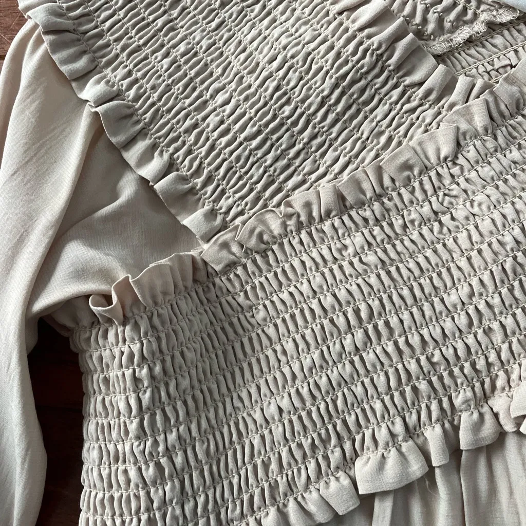 Cream Ruffled Off-Shoulder Blouse - Image 3