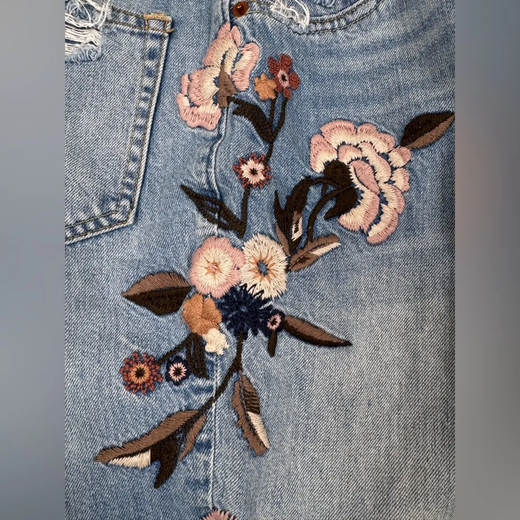 Abercrombie & Fitch Annie High Rise Girlfriend Embroidered Distressed Jeans 4 R - Image 5