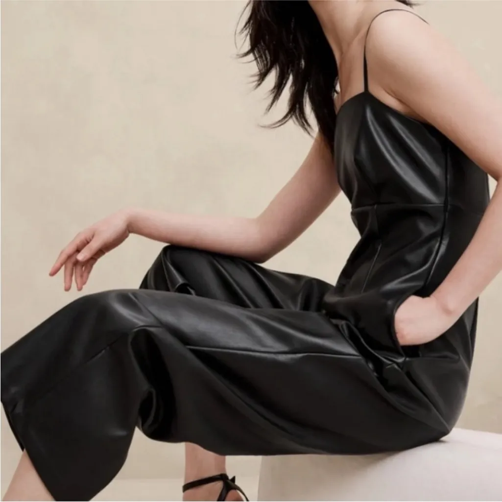 Banana Republic faux Leather Jumpsuit Black 10 - Image 3