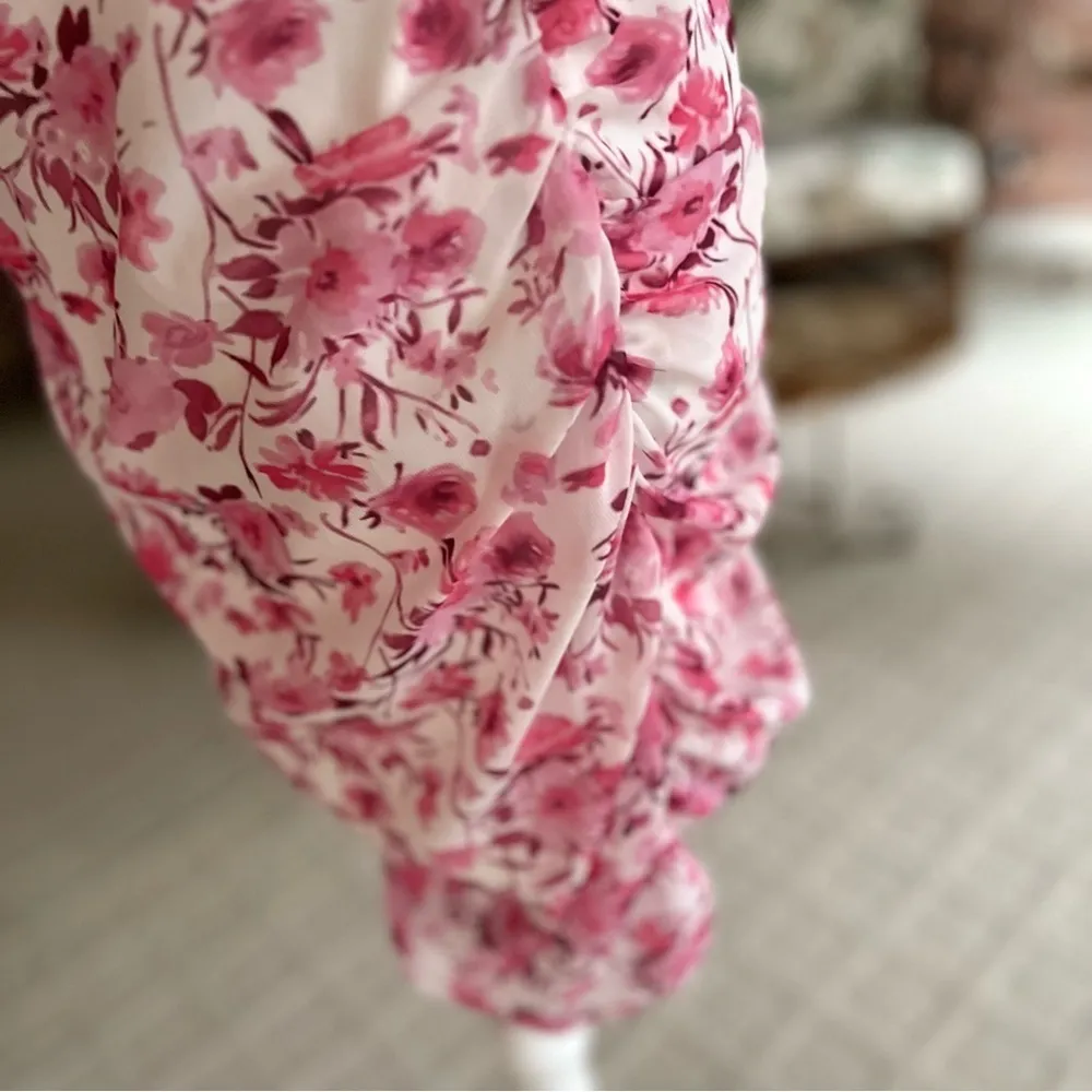 Mari Bella Oh Polly Dress Ruched Floral Off the Shoulder Ruched Bodycon Mini S Pink - Image 8