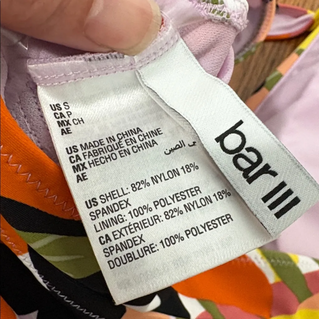 Bar III Women's‎ Ring Tie Halter Tankini Swimsuit green orange Top S NWOT - Image 6