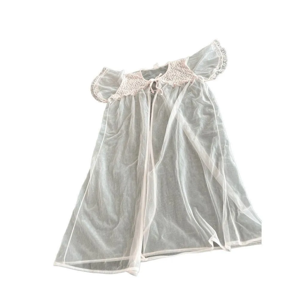 VTG 70s nightie pastel pink Peignoir size XL - Image 8