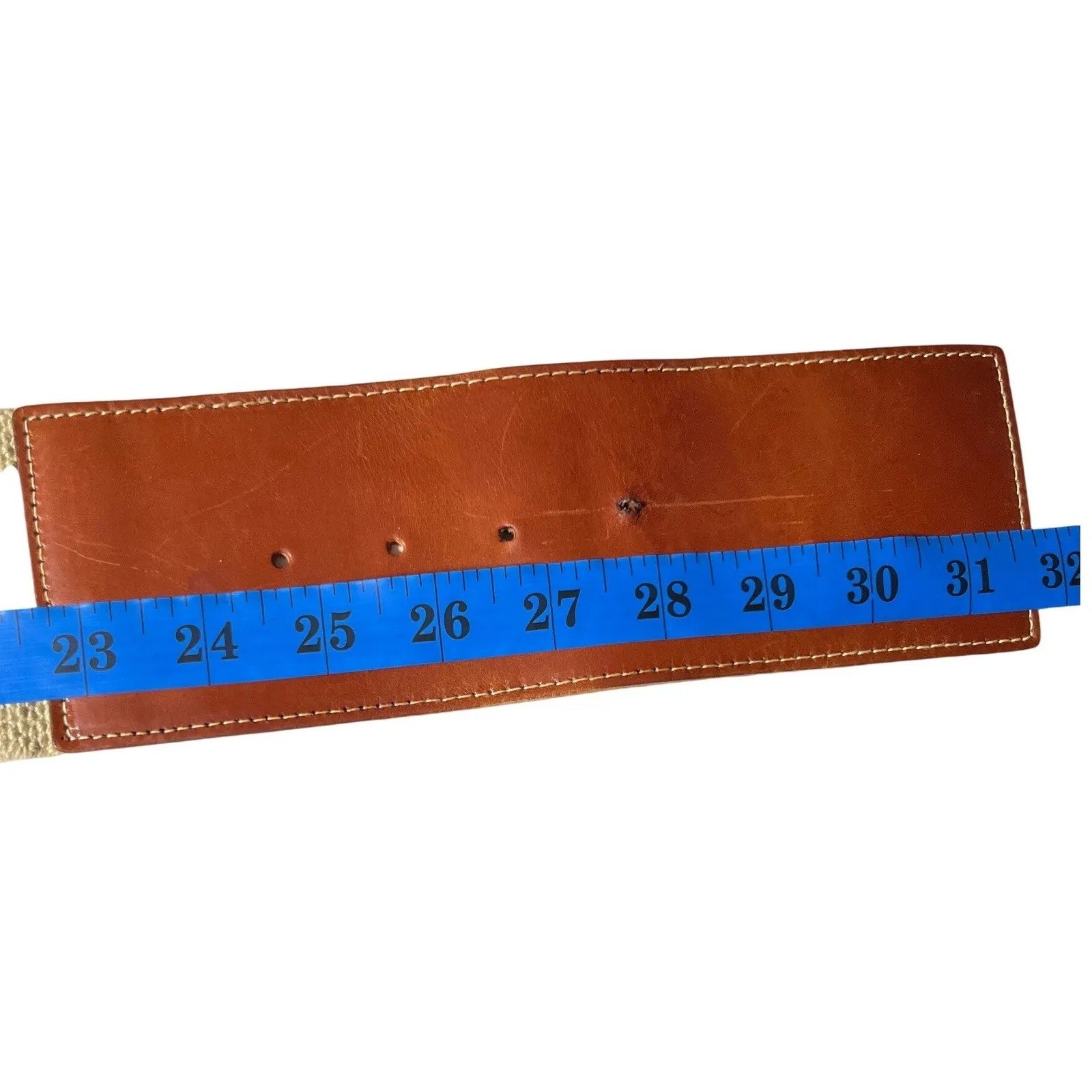 Vintage Equestrian Leather Stretch Waist Belt Cognac Ann Taylor M - Image 8