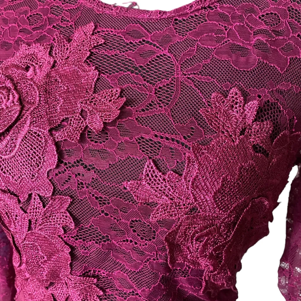Vintage Charlotte Russe Amaranth Magenta Lace Pencil Dress - Image 4
