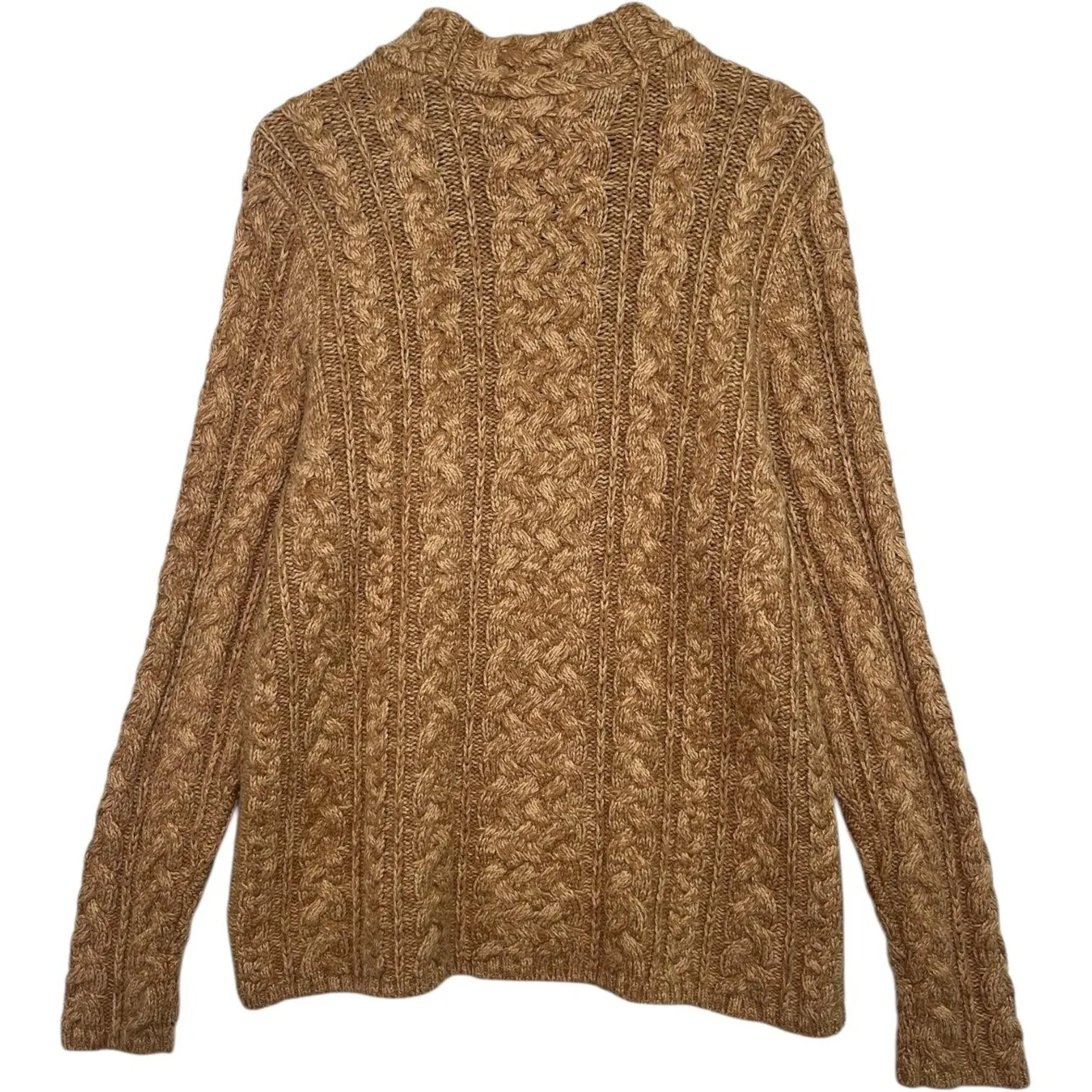 Lands End Sweater Womens XL 18 Tan Cable Knit Mock Neck Wool Blend Fisherman Brown - Image 2