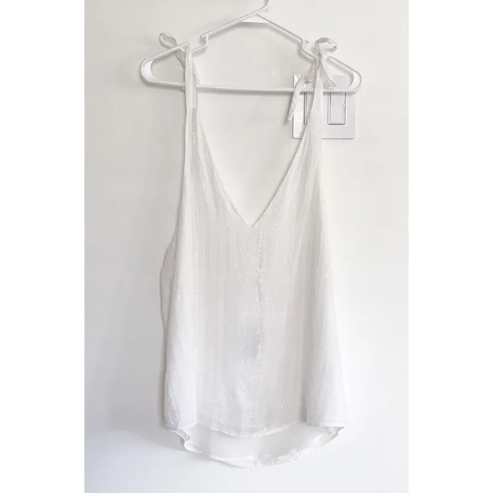 Express Gold Metallic Striped Tie Strap Shoulder White Tank S NWT - Image 4