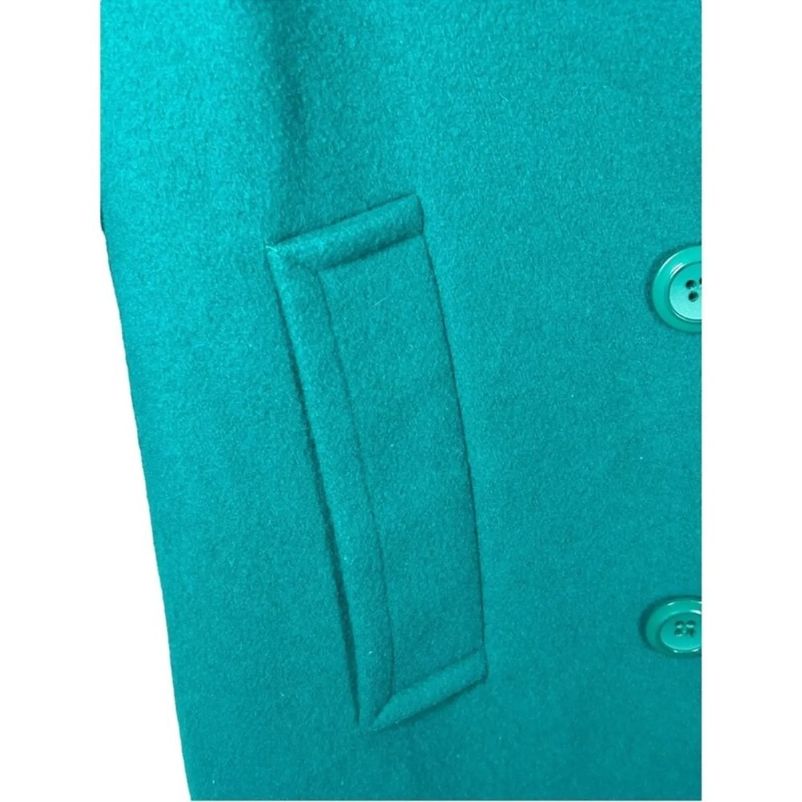 Vintage Mackintosh Wool Trench Coat Size 6 Teal Green Double Breasted Long Blue - Image 8