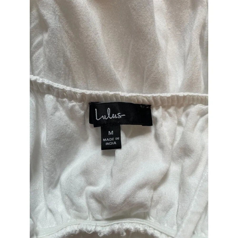 Lulus Imagination Cream Eyelet Lace Mini Dress Size M Cottage Vacation Boho - Image 5