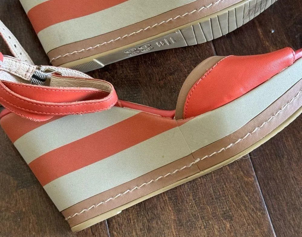 🛍️ Malu Super Comfort Orange Striped Open Toe Ankle Strap Wedges Size 8 NWT - Image 5