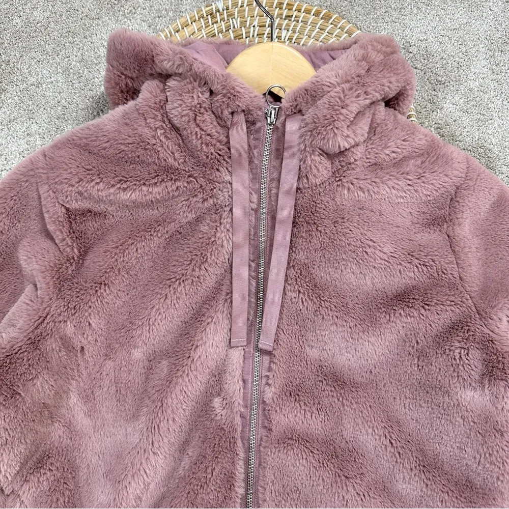 Athleta Ritual Jacket Winter Coat Hooded Full Zip Longsleeve Mauve Faux Fur M - Image 5