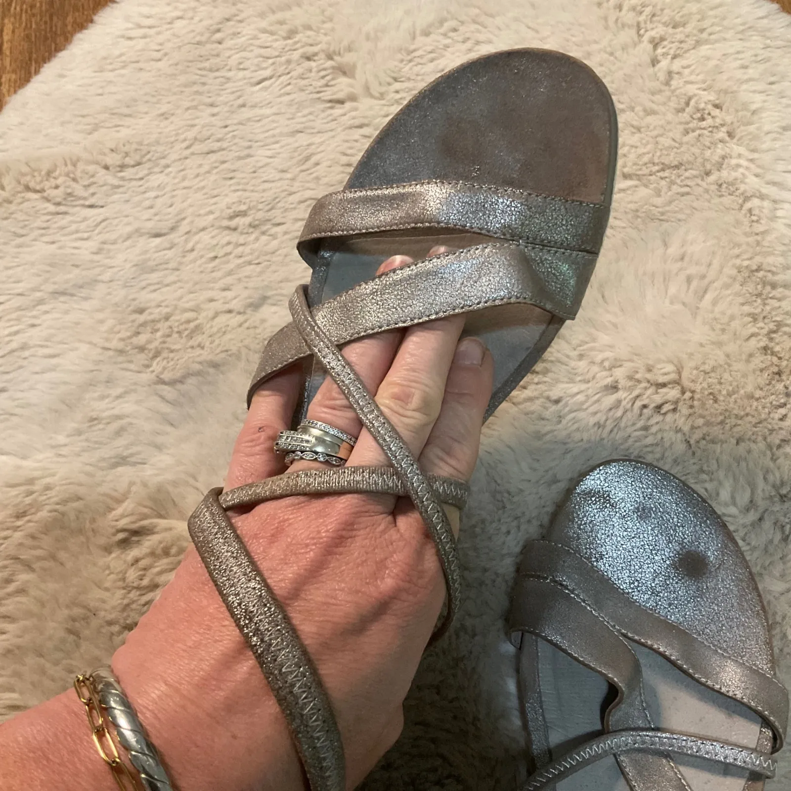 Eileen Fisher Sandals Size 10 Fisher‎ Skip Strappy Platform Metallic Back Zipper - Image 9