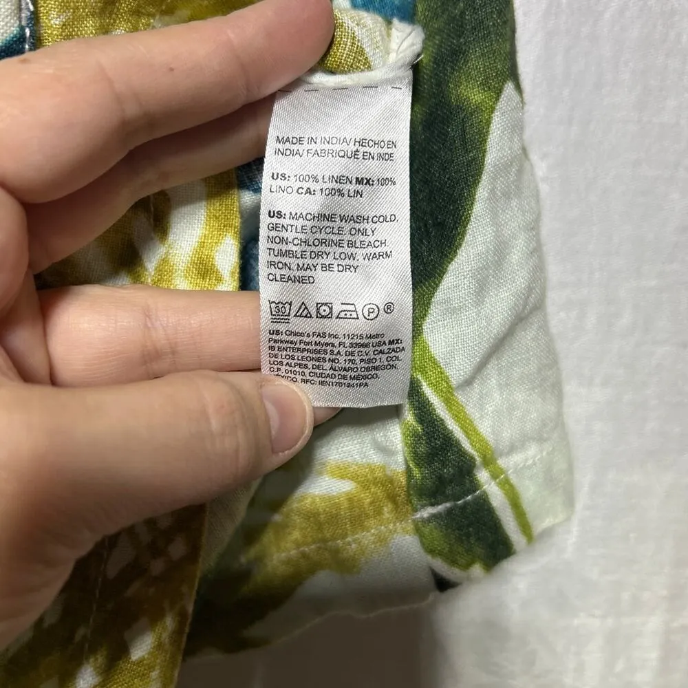 Chicos 100% Linen Jacket 2 Large 12 14 Cream Green Palm Leaves Tropical Hawaiian - Image 8