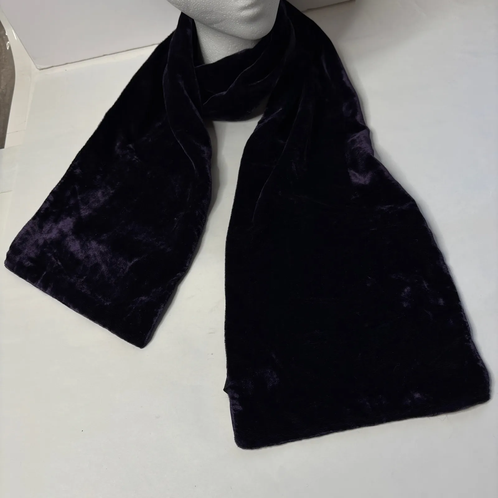 Vintage ADG Womens Velvet Rectangle Scarf Deep Purple Rayon Velour Dark Romantic - Image 2