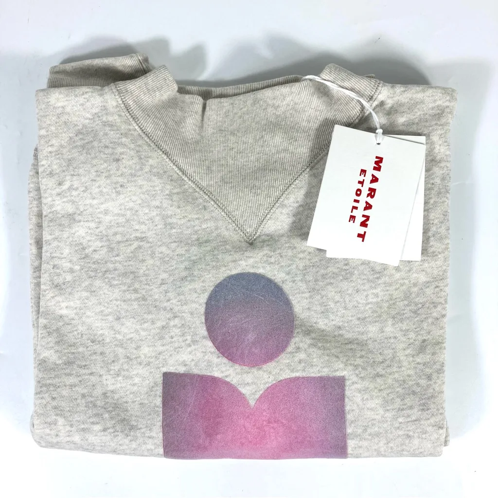 Isabel Marant Etoile Moby Mock Neck Logo Graphic Sweatshirt Ecru Size 10 US NWT - Image 10