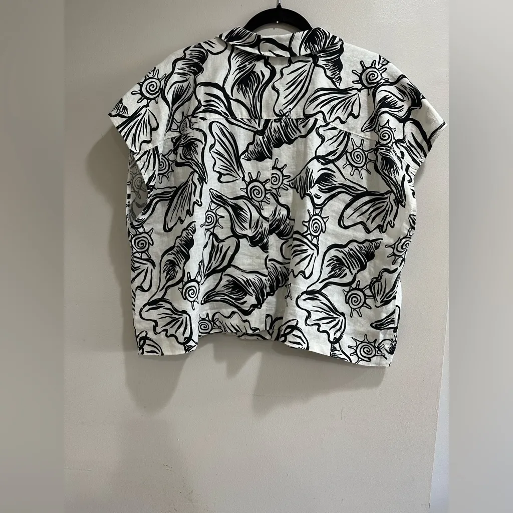 Madewell Black and White Seashell Print Blouse - Image 3