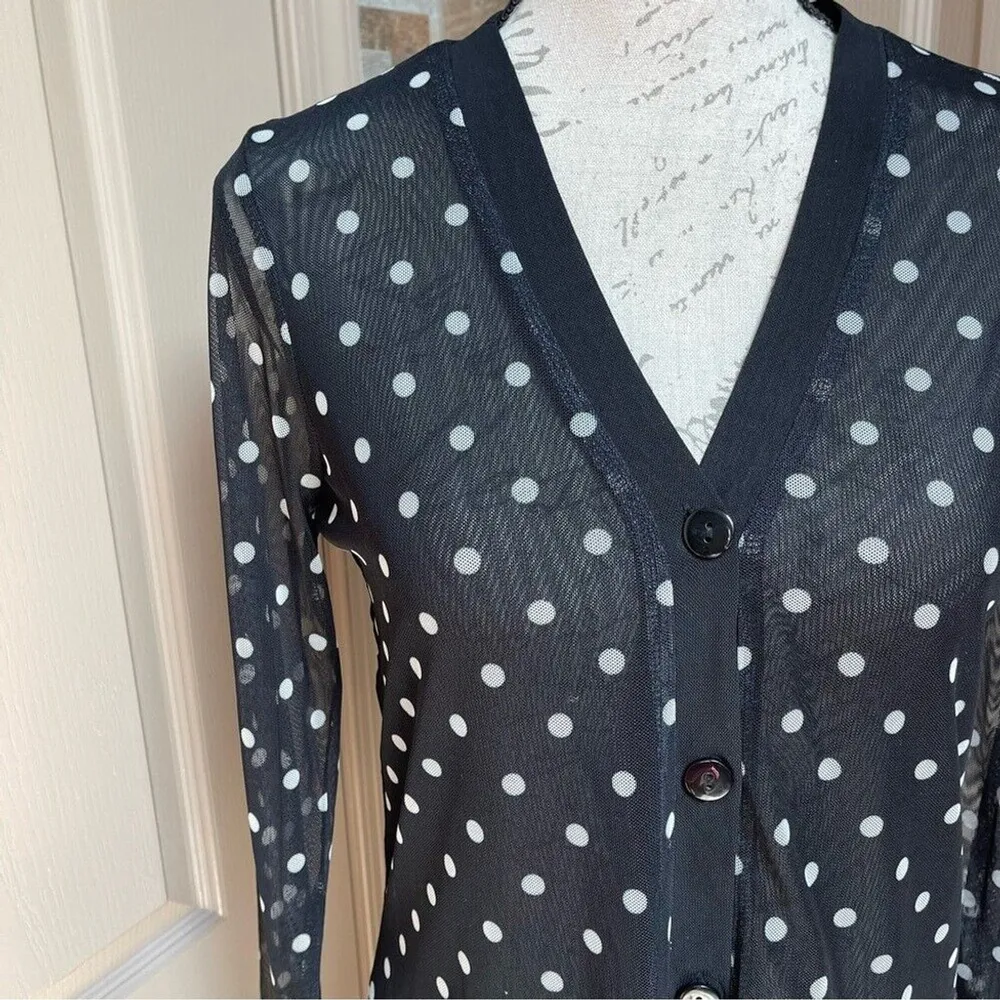 CHICO'S women polka dot mesh whimsy goth cardigan v-neck Sz XS stretching - Image 9
