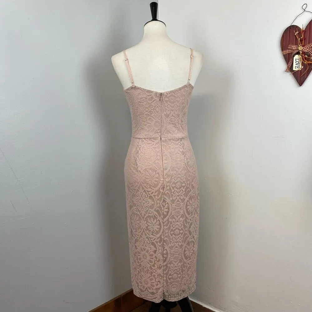 Dress the Population Nude Pink Zahra Lace Front Slit Midi Dress Small Sample - Image 7