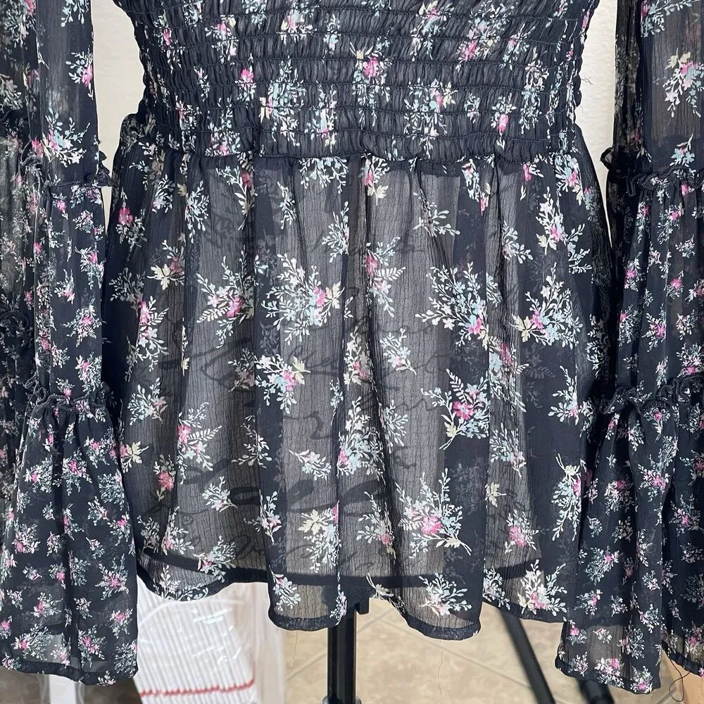 American Eagle Womens Blouse XS Floral Bohemian Bell Sleeve Fairycore Festival - Image 7