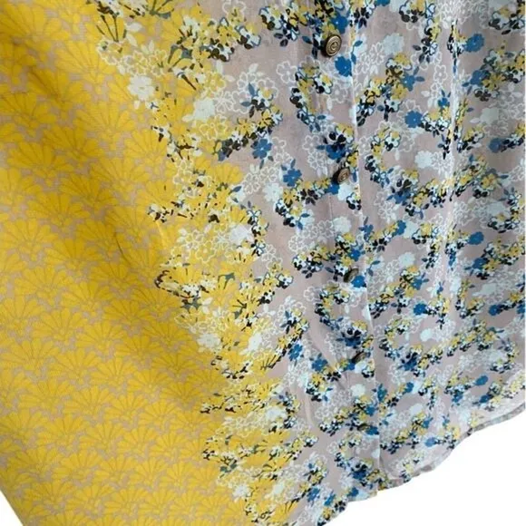 CAbi Offsides 50/50 Floral Mixed Print Sleeveless Blouse Button Up #5221 L - Image 8