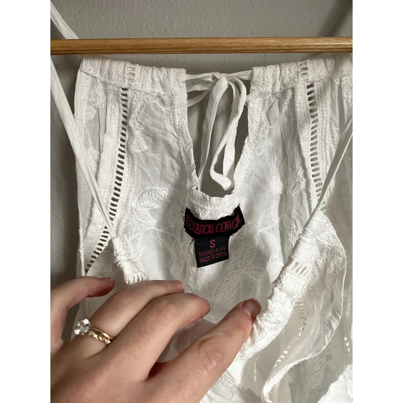 Rock & Roll Cowgirl Lace Floral Cotton Ruffle Dainty‎ Blouse Small Boho Cottage - Image 2