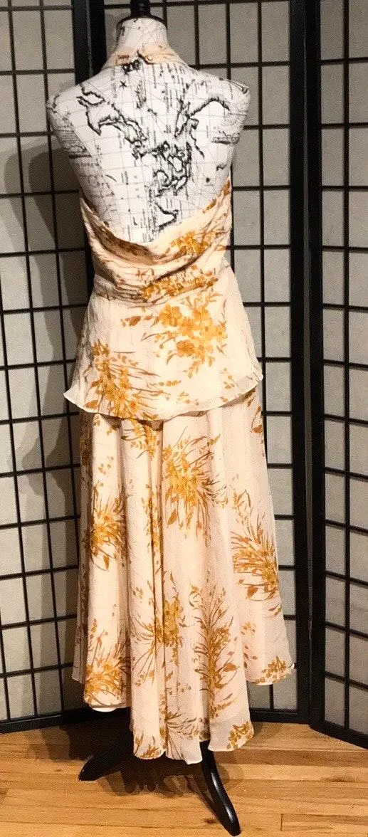 Silk Print Fit Flare Skirt Set Top Halter A-line Low Back  - Image 4