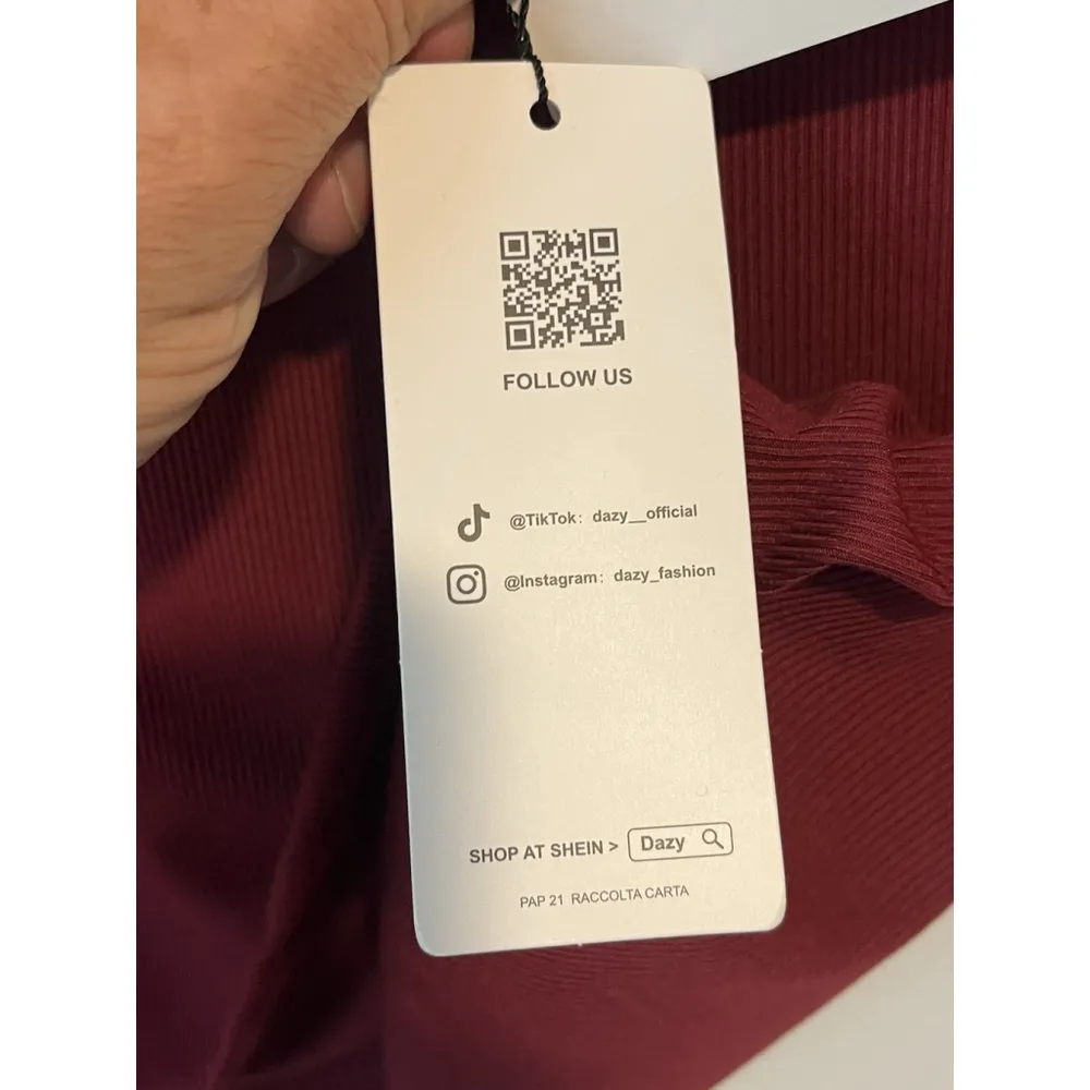 Dazy Henley Top Womens Juniors XL Burgundy Ribbed Quarter Button Long Sleeve NWT Size undefined - Image 9