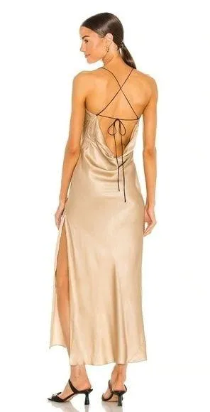 Weekend Stories Gabrielle Midi Dress Small In Champagne Satin NWT Sleeveless - Image 2
