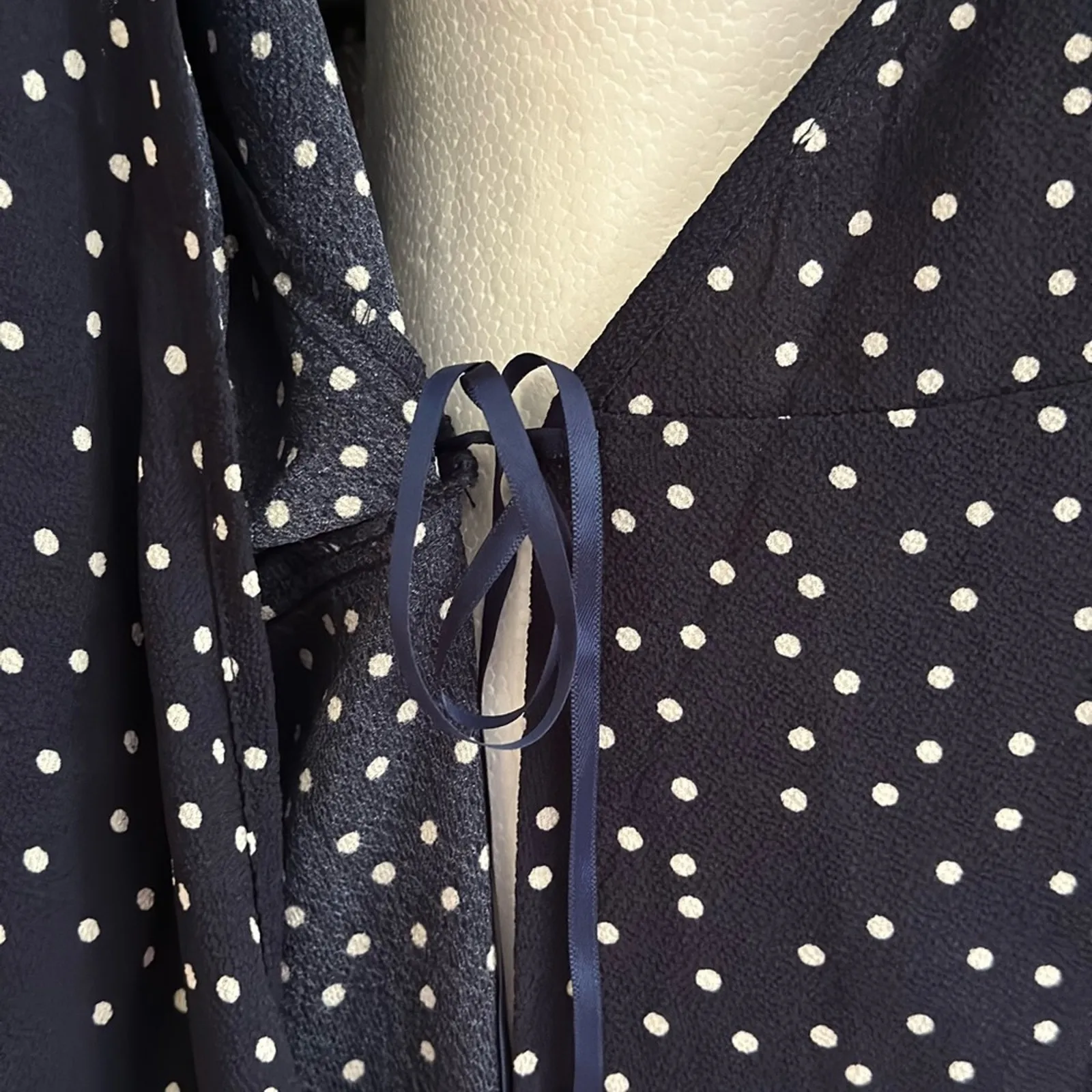 Relipop Wrap Dress Blue White Polka Dot V-Neck Bell Short Sleeve Ruffled XL NEW - Image 7