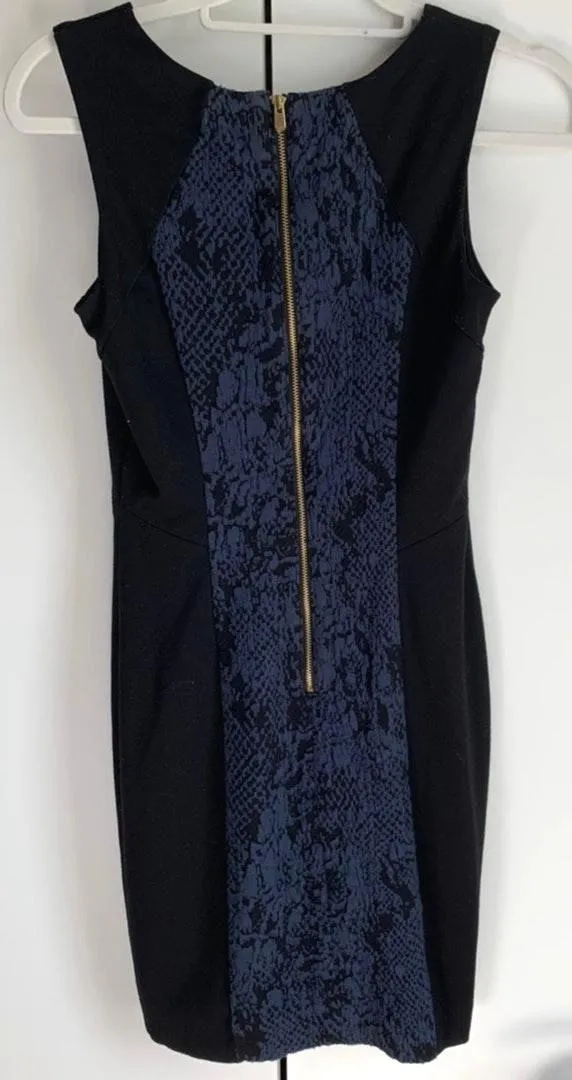 Blue & Black Floral Patterned Bodycon Dress Size 0 - Image 2