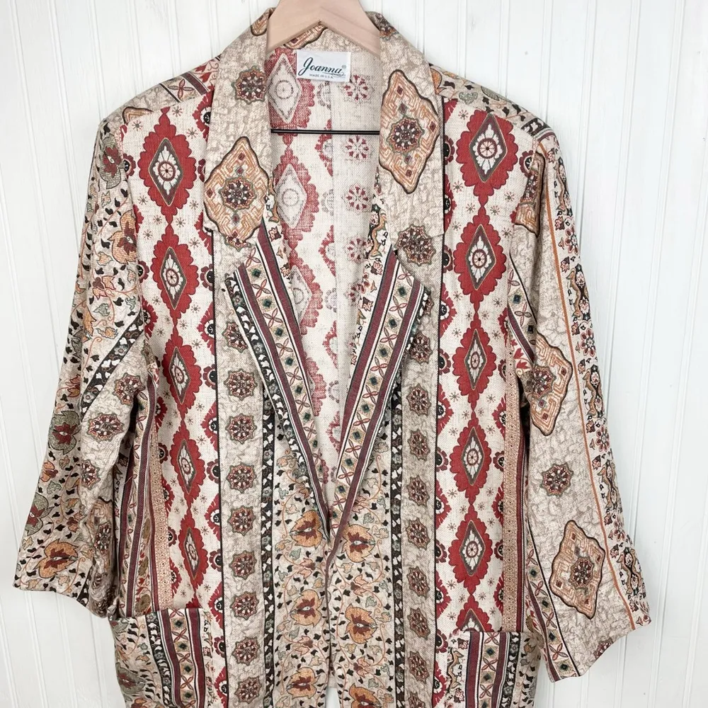 Vintage 90s Joanna Oversized Blazer Jacket Boho Floral Mixed Print Made in USA Size XL - Image 3