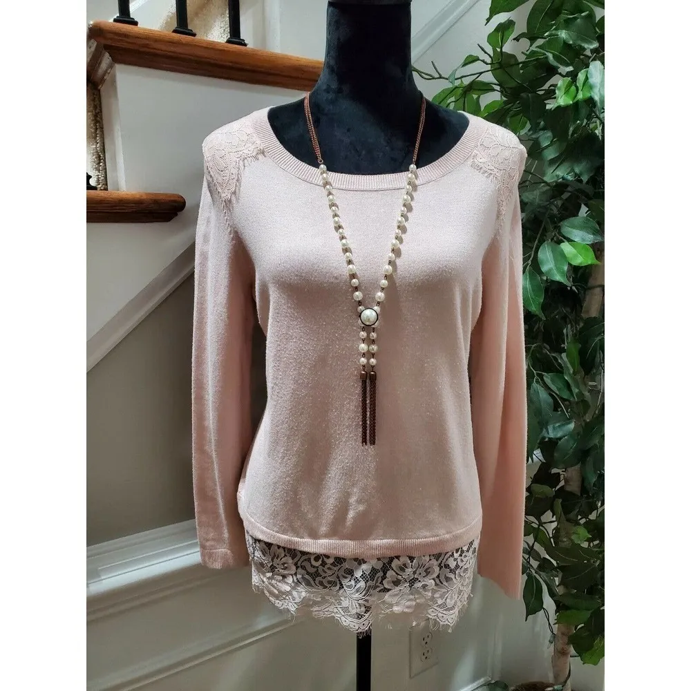 Adrianna Papell Women's Pink Rayon Round Neck Long Sleeve Sweater Top Size Small - Image 12