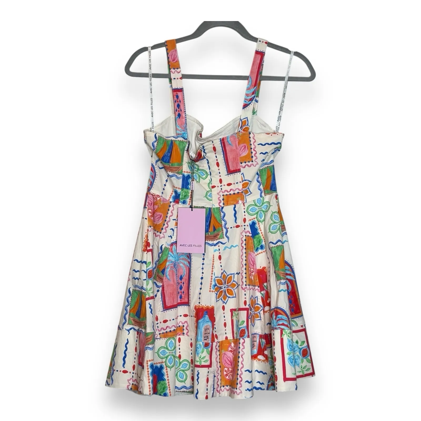 Avec Les Filles Postcards Sweetheart Dress Women's 2 Sleeveless Mini Printed New - Image 2