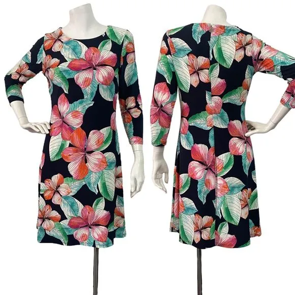 Tommy Hilfiger Multicolored Hawaiian Floral Leaf Print Dress Womens Size 2 Aloha - Image 2