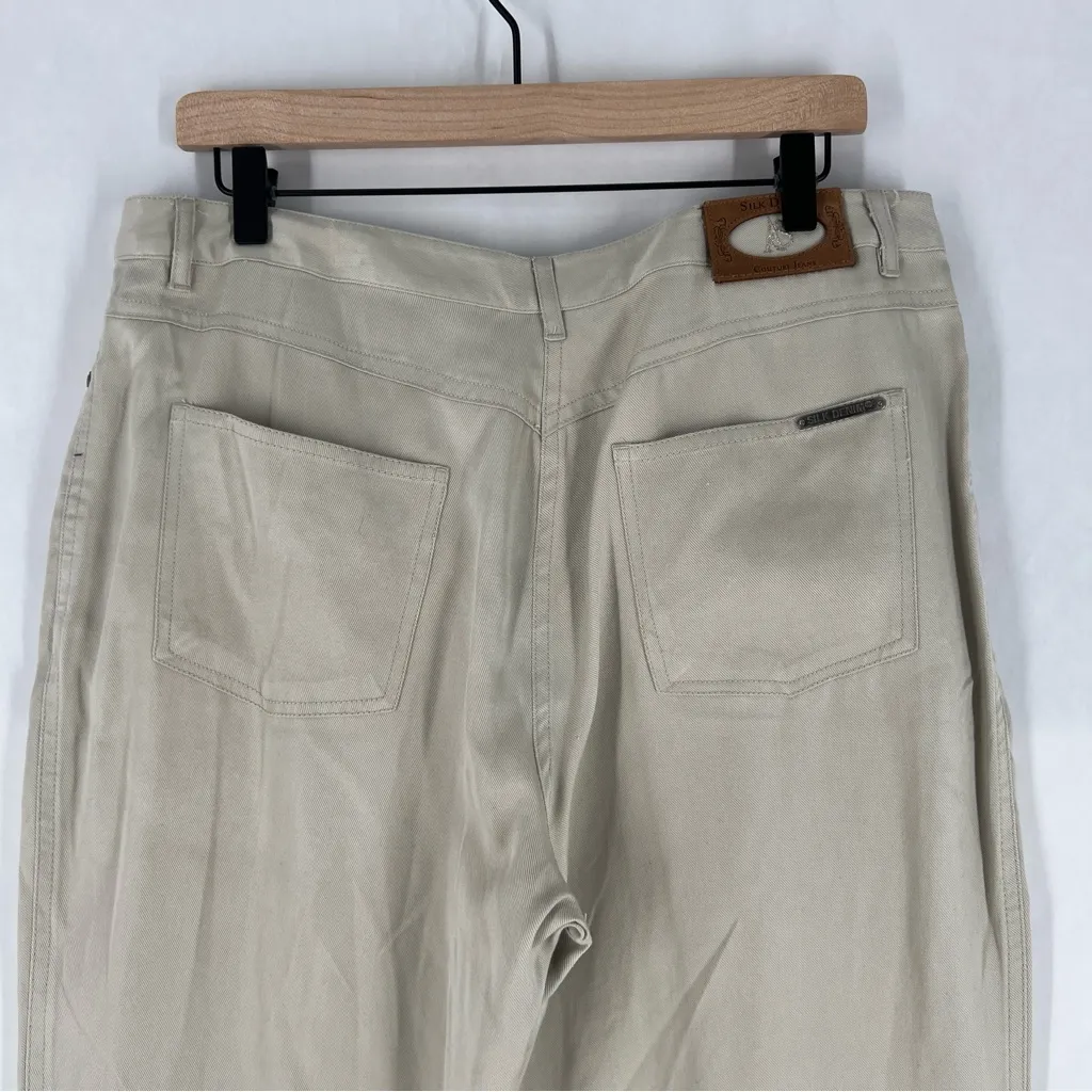 Anthony Sicari Silk Denim Lightweight Floral Sequin Beaded Bootcut Pants Size 14 Tan - Image 8