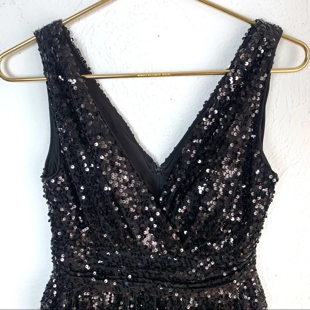 Aidan Mattox Sequin V-Neck Black Dress - Image 2