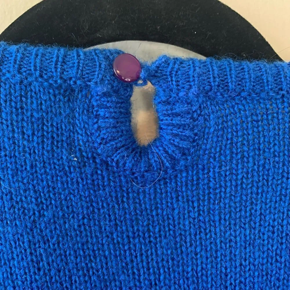 Vintage Anytime Glitz blue and gold 80s‎ embellished sweater size L Blue Size L - Image 4