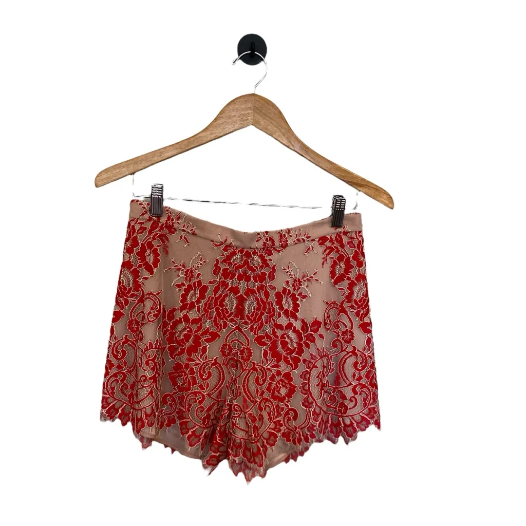 Alexis Sun Lace Li Shorts In Red Scalloped Hem Size Small - Image 3
